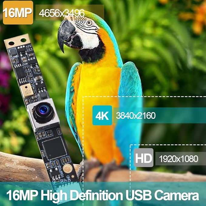 MMlove Auto Focus USB Camera Module Full HD 16MP 10FPS HFOV68° Webcam with Microphone USB2.0 PC Streaming Camera Laser Engraver Webcam for Raspberry Pi YouTube Online Teaching