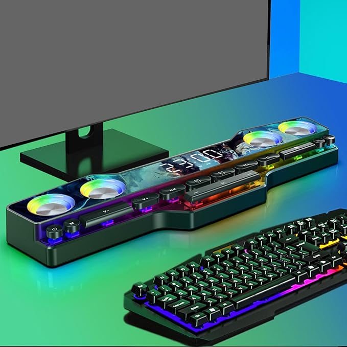 Computer Speakers for PC Desktop RGB Gaming PC Sound Bar with Keyboard Shaped Switch Buttons SupportsAUX CableMemory CardUSB Drive Playbacks