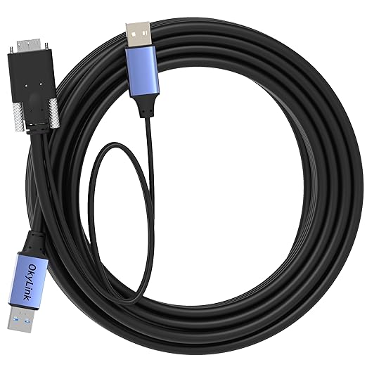 OkyLink 32ft (10M) USB 3.0 to Micro-B Active Cable with Screw Lock - 5Gbps A Male to Micro-B Male Industrial Grade with Integrated Power Cable