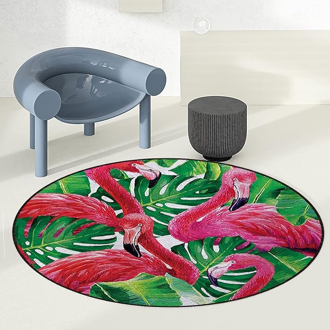 Pink Green Floor Protector Office Chair Mat Gaming Chair Mat Tropic Exotic Leaves Graphic in Retro Style Round Area Rug Swivel Chair Mats for Hardwood Floor Flamingo Diameter 60 in