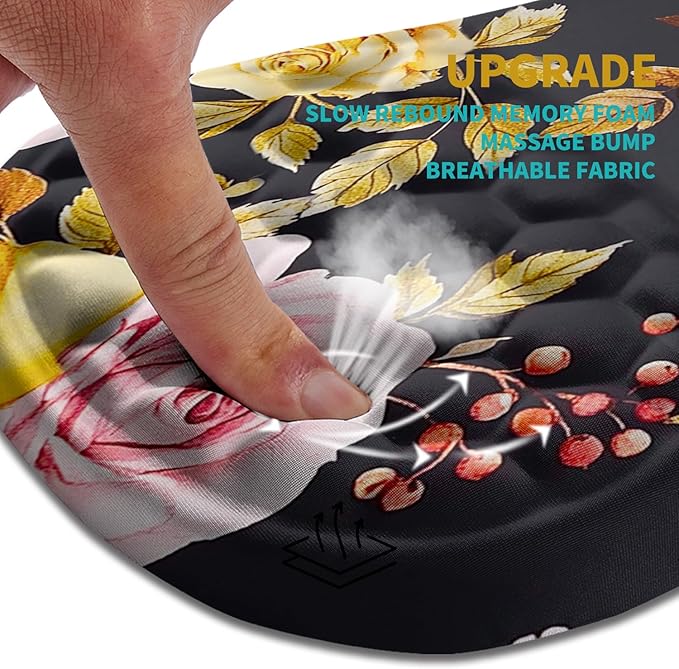 Hokafenle Ergonomic Mouse Pad Wrist Support Wrist Rest Mousepad for Carpal Tunnel Pain Relief with Integrated Memory Foam Slope Massage Bulge (11.8x7.9 inchGolden Powder Flower
