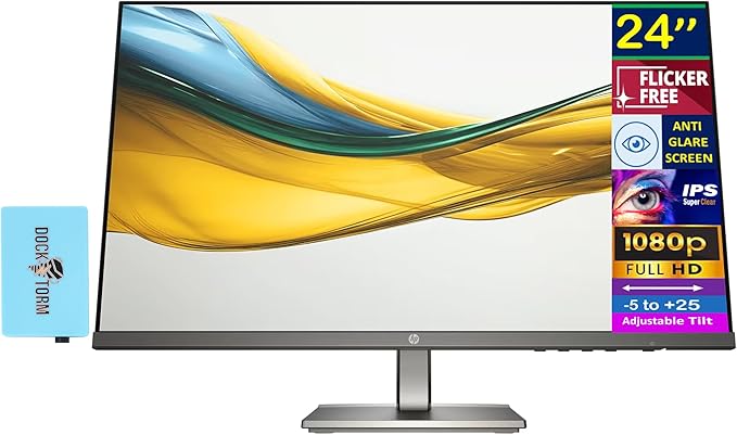 HP 24 FHD IPS Monitor with 5ms Respnose Time Anti Glare Flicker Free VESA Mount (100 x 100 mm) VGA HDMI &amp Dockztorm USB Port Expander Black/Gray Color