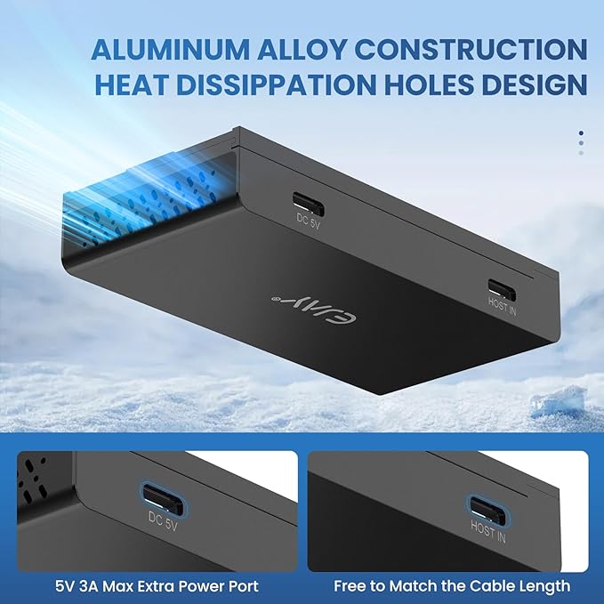 EJAY 4-Port Magnetic USB Hub 3 USB 3.0 + 1 Type C Port 5Gbps Data Transfer Includes Sliding Rail Screws and Sticky Pads Compatible with MacBook Laptop PC Black