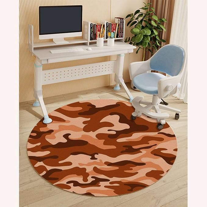 Orange Black PU Leather Desk Chair Mat for Hard Floors Camo Vibrant Camouflage Lattice Computer Gaming Rolling Chair Mat Under Desk Low-Pile Rug Abstract Texture Diameter 39.4 in