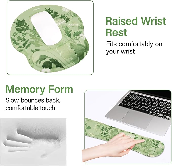 MOSISO Wrist Rest Support for Keyboard Mouse Pad Set Wild Chrysanthemum Large Mousepad&ampKeyboard and Mouse Pad&ampCoaster Ergonomic Non-Slip Easy Typing Mousepad with Memory Foam for Home Office