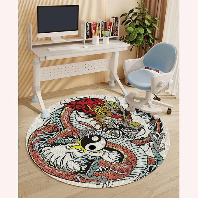 Burnt Sienna Office Chair Mat for Hardwood Floor Traditional Chinese Creature Mascot Cartoon Upgrade Composite Materials Strong Impact Resistance Durable Non-Slip Floor Protector Diameter 59 in