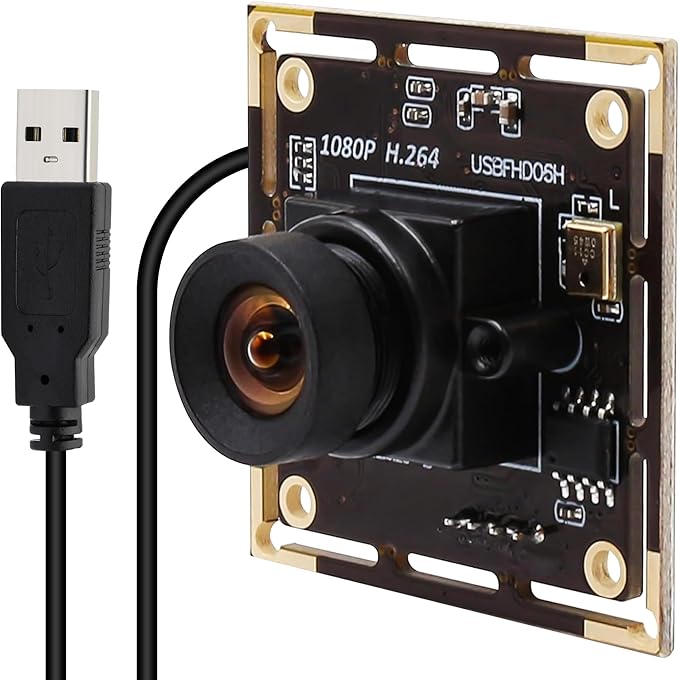1080P USB Camera Module 30fps Video Camera Wide Angle Webcam No Distortion H.264 Low Light with Microphone for Windows Android Linux Mac PC Laptop