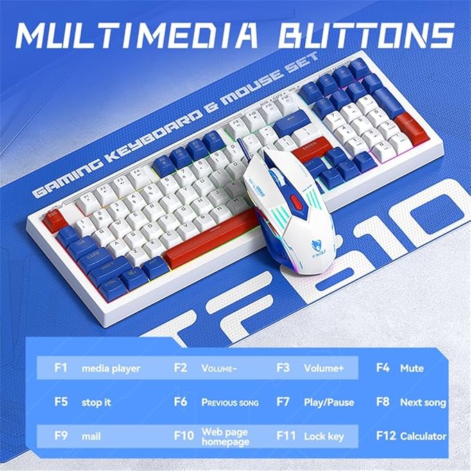 Docooler Gaming Keyboard Gaming Keyboard and Mouse Combo 98-Key Wired Mechanical Keyboard with Backlight 6D Gaming Mouse Support Adjustable Movement Speed - Blue&ampWhite