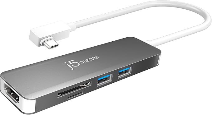 j5create 5 in 1 Compact USB-C Hub Type C Adapter with 4K HDMI 2 USB 3.0 Ports SD and microSD Card Reader for MacBook Pro MacBook Air XPS Chromebook and Other USB C Windows Laptops (JCD372)