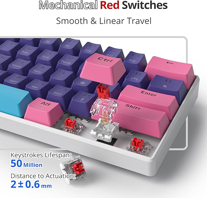 Fogruaden Wired 60% Percent Mechanical Keyboard RGB Gaming Keyboard 60 Percent Ultra-Compact 60 Percent Purple Keyboard for Win/Mac PC Gamer Easy to Carry on Trip (Purple Red Switch)
