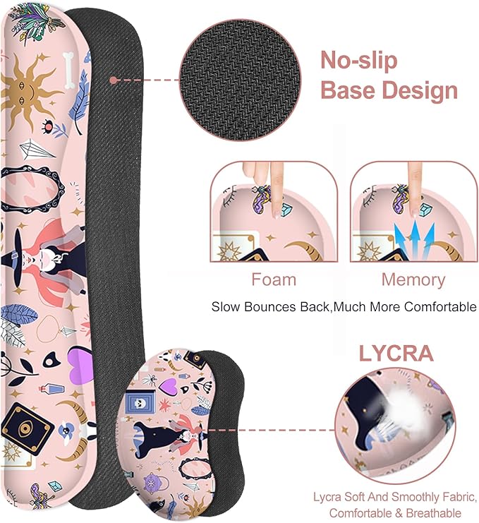 Pink Keyboard Mouse Pad Set Large Gaming Deskpad Rectangle +Keyboard Wrist Rest +Mouse Wrist Support +Coaster Ergonomic Memory Foam Mousepad Combo Witch Mirror