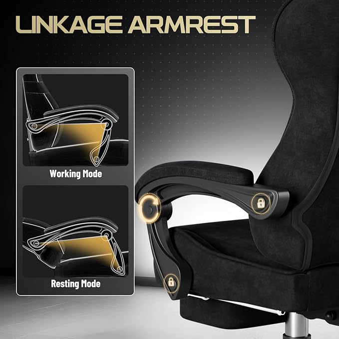 Soontrans Comfortable Video Gamer Chairwith Footrest Ergonomic Velvet Fabric Gaming Chair for Adult Reclining Desk Game Office Computer Chairs with Massage Lumbar CushionHeadrest