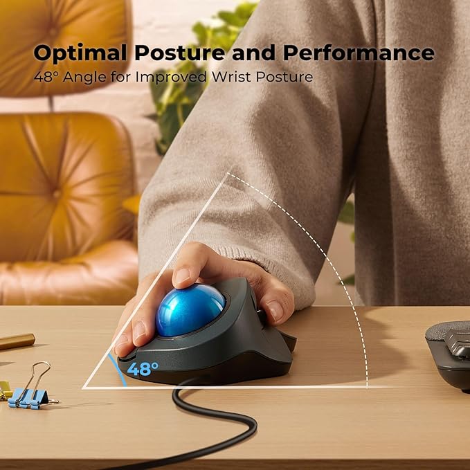 Wired Trackball Mouse for Large Hands Ergonomic Design Reduces Wrist &amp Muscle Strain Precision Tracking with Easy Index Finger Control Compatible with PC Laptop Windows Mac Blue