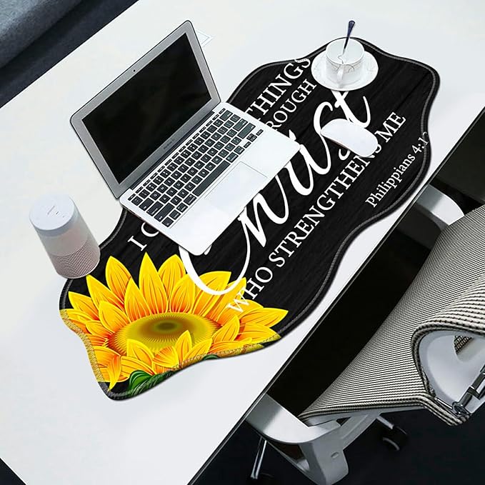 Sunflower Bible Desk Mat Mouse Pad 35.4X15.7 XL Extended Mousepad Huge Mouse Pads with Stitched Edges Desk Pad for Work Game Office Home