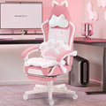 Dowinx Gaming Chair Cute with Cat Ears and Paw Lumbar Ergonomic Computer Chair for Girl with Footrest and Headrest Comfortable Reclining Game Chair 290lbs for Adult Teen Pink