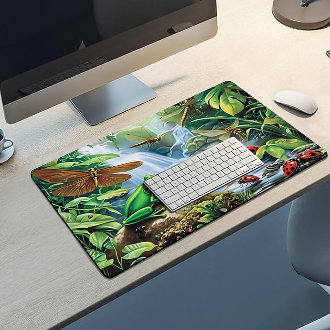 Green Frog Desk Mat Desk Pad Large Mouse Pad Anti-Slip Big Mousepad with Stitched Edges Computer Mouse Pads for Gaming Home Office Work 16x30