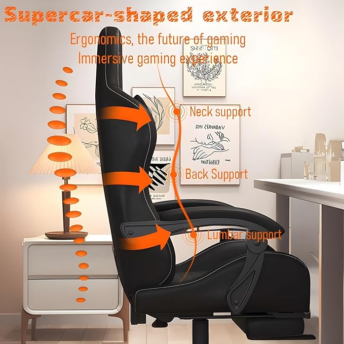Gaming Chair with Footrest for AdultsErgonomic Computer Chair High Back Reclining Game Chair Pu Leather 350LBSHeight Adjustable Swivel Gamer Chair for GamingBeige