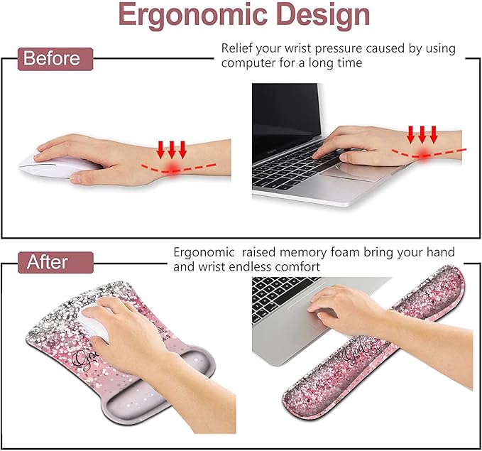 Mouse Pad with Wrist Support Ergonomic Gel Mouse Pad Memory Foam Keyboard Wrist Rest Suitable for Office Typing Games Psalm 46:5 Bible Verse and Pink Glitter Desk Pad