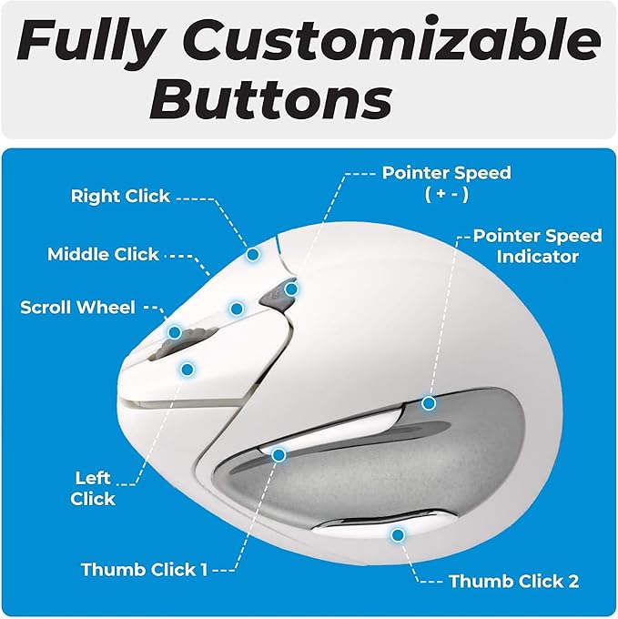 Evoluent – Inventor of The Vertical Mouse – VM4RB Ergonomic Vertical Mouse White Bluetooth for Mac Right Hand Med to Large Sculpted for Comfort Reduces Wrist Strain 4 Speeds Plug-N-Play