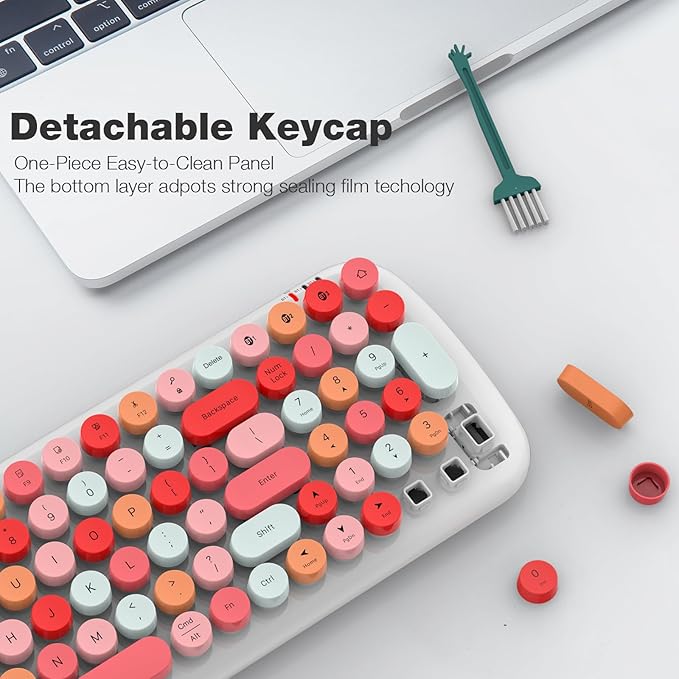 KNOWSQT Bluetooth Keyboard - White Colorful Multi Device Wireless Typewriter Keyboards - Round Keycaps 100 Keys Cute Keyboard for Windows Laptop PC Tablet iPad iPhone Chrome