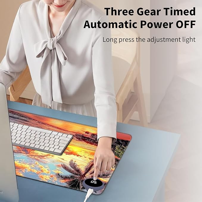 Warm Desk Pad Warm Mouse Pad Gaming Office Desk Matwith 3 Levels Heated &amp 3 Hours Auto Shut - 31.5 x 13 inch PU Leather Laptop Keyboard Mat for Home Office Hand WarmerCoconut Trees Sunset -105