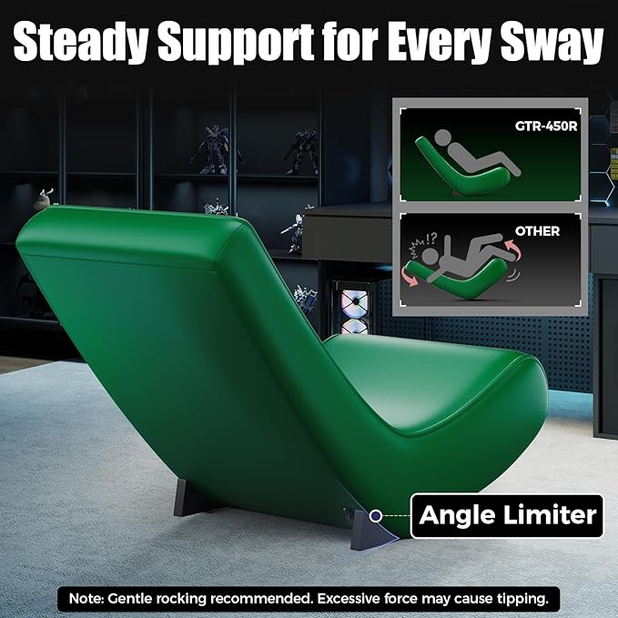 GTPLAYER Gaming Floor Rocking Chair – Rocker Floor Game Chair with Angle Limiter Stylish Patterned Design Comfortable Video Game Seat Green Cat Pattern