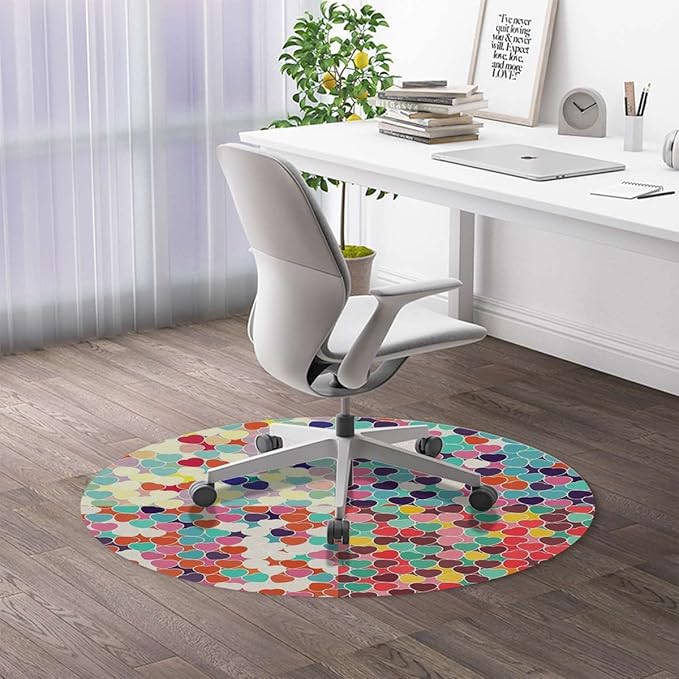 Multicolor PU Leather Chair Mat for Hardwood &amp Tile Floor Modern Circular Shaped Buttons Desk Chair Mat Large Anti-Slip Floor Protector for Home Office Abstract Diameter 39.4 in