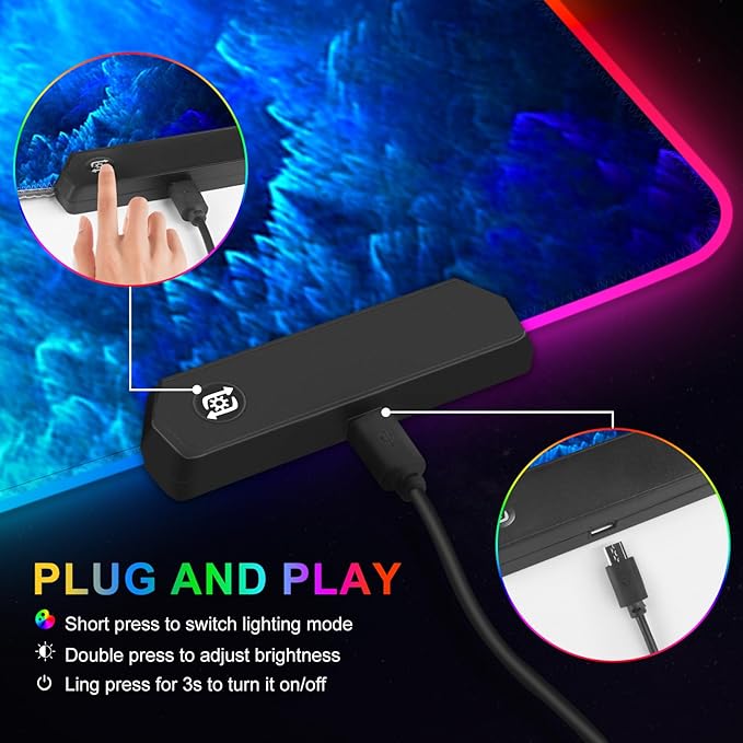 ARTSO RGB Gaming Mouse Pad Large Extended LED Mouse Mat XXL 35.4x15.7 inch 14 Lighting Modes 2 Brightness Non-Slip Rubber Base Mousepad Waterproof Keyboard MatFantasy Nebula Sky
