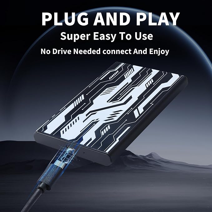Plicnla Portable External Hard Drive 500GBUSB 3.0 USB-C Storage Expansion for PC Mac Desktop Laptop PS4/5 Xbox One X/S Xbox 360 (Cyberpunk)