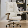 Big and Tall Executive Office Chair with Footrest 400LBS Capacity Ergonomic High-Back Desk Office Chair with Lumbar Support Padded Armrests &amp Thick Cushion White PU Leather Chairs