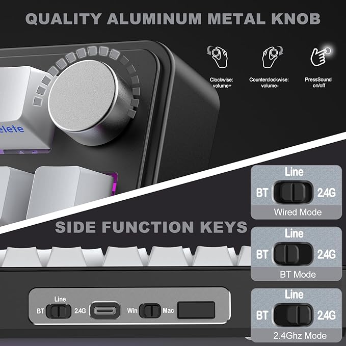 CC MALL M75 Mechanical Keyboard75% Gasket Hot SwappableRGB BacklitSide Printed PBT Keycaps2.4Ghz/Bluetooth/USB-C Gaming Keyboards (White and Black)