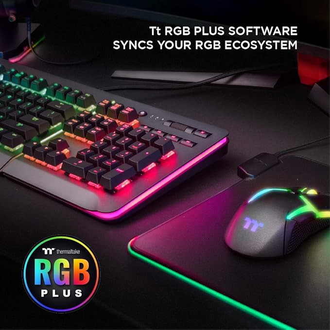 Thermaltake Level 20 RGB Titanium Aluminum Gaming Keyboard Cherry MX Blue Switches 16.8M Color RGB 32 Color Zone Options Alexa Voice Control &amp Razer Chroma Sync Compatible KB-LVT-BLSRUS-01
