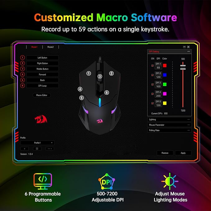Redragon S101-3 Wired RGB Backlit Gaming Keyboard and Mouse Combo Programmable Keyboard and Mouse (800-7200DPI) Gaming Headset Mouse Pad Combo All in 1 PC Gamer Bundle for Windows PC (Black)