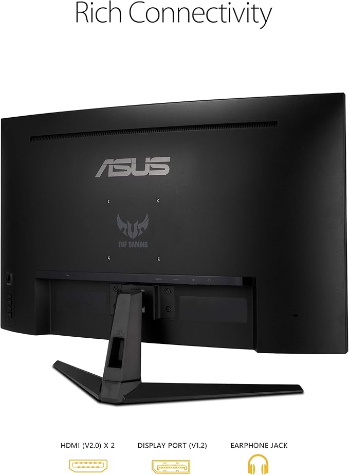 ASUS TUF 32 Inch Curved Gaming Monitor - QHD (2560 x 1440) 165Hz (Supports 144Hz) 1ms Extreme Low Motion Blur Speaker FreeSync Premium VESA Mountable DisplayPort HDMI - VG32VQ1B