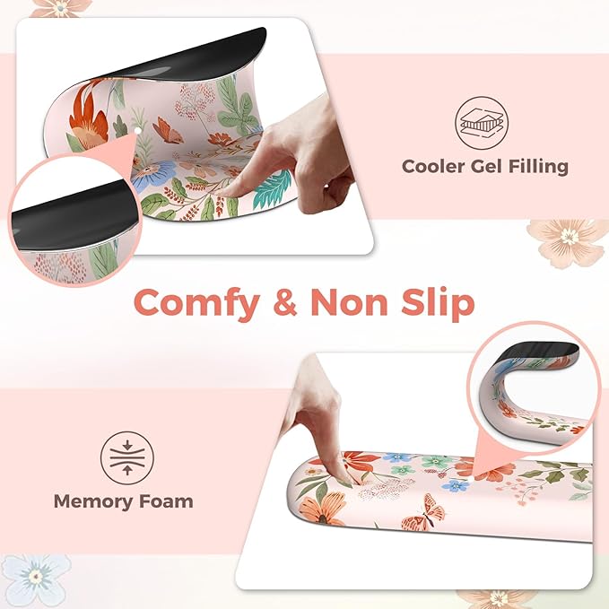 Pink Desk Cover Mat Ergonomic Mouse Pad with Wrist Support Girly Aesthetic Office Stuff Scalloped Floral Desk Protector for Office Must-Haves Work