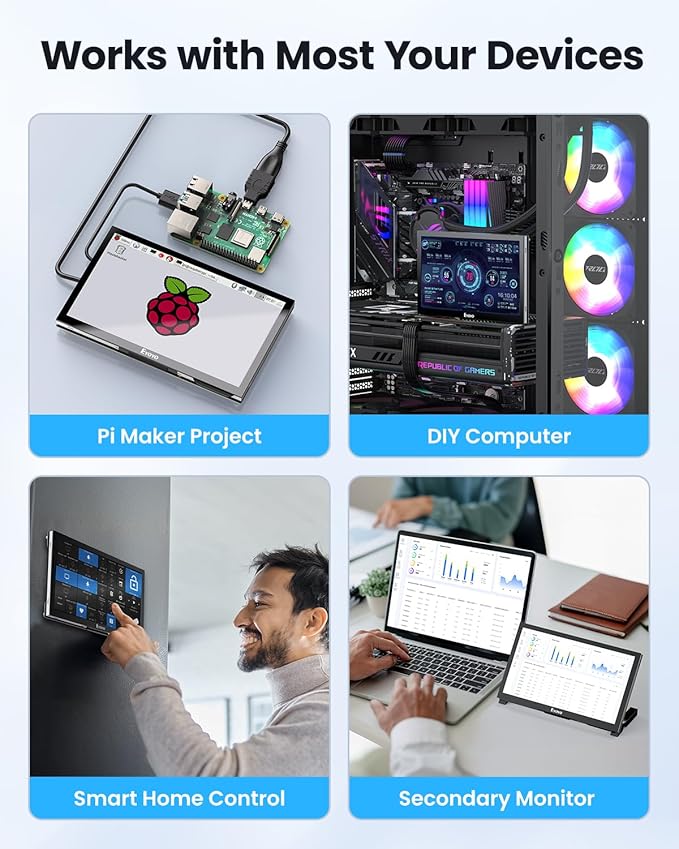 Eyoyo Raspbery Pi Screen 7-inch: 1024×600 LCD Capacitive Touchscreen Monitor with Stand Mini Portable HDMI Monitors IPS Touch Display for Raspbery Pi 5/4/3/2/Zero Windows/Linux/Android
