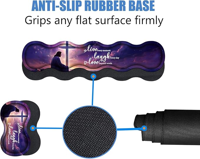 4 in 1 Ergonomic Memory Foam Mouse Pad Wrist Rest Set Large Gaming Desk Pad + Keyboard Wrist Rest + Mouse Wrist Cushion + Coaster for Home Office Study Gaming Christian Cross Quote Live Laugh Love