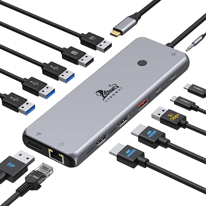 13 in 1 USB C Docking Station - Dual Monitor Triple Display 8 USB C/A Ports Ethernet Audio - LIONWEI USB C Hub for MacBookDellHPLenovoSurface