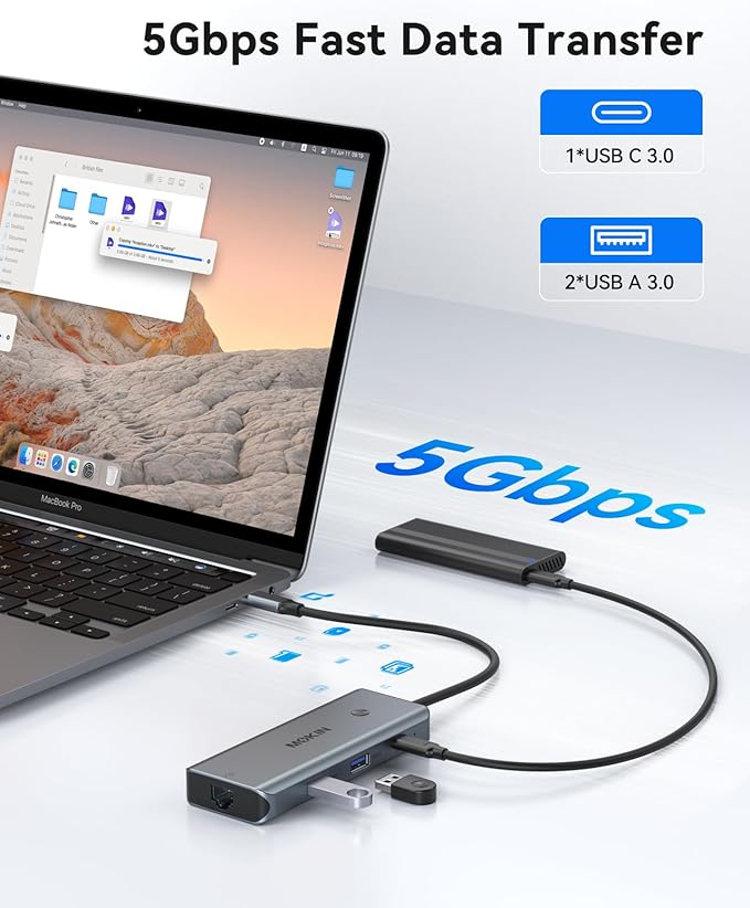USB C Hub for MacBook Pro/AirMac Dongle with 3 USB PortUSB C to HDMI USB C to RJ45 EthernetMOKiN 8 in 1 USB C to HDMI Adapter100W PD Charging USB C to SD/TF Card Reader USB C Hub