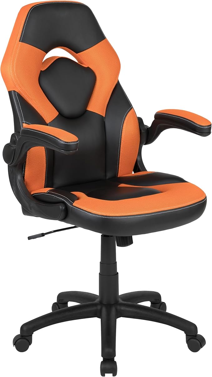 Flash Furniture Optis Black Gaming Desk and Orange/Black Racing Chair Set with Cup Holder Headphone Hook &amp 2 Wire Management Holes