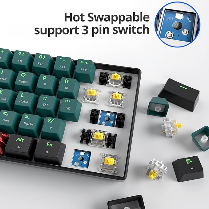 surmen GT61 Wireless 60% Keyboard Mini RGB Mechanical Gaming Keyboard 60 Percent Hot-Swappable with Linear Gateron Switch Type-C/Bluetooth 5.0 Programmable (Gateron Yellow Sound Wave 61)