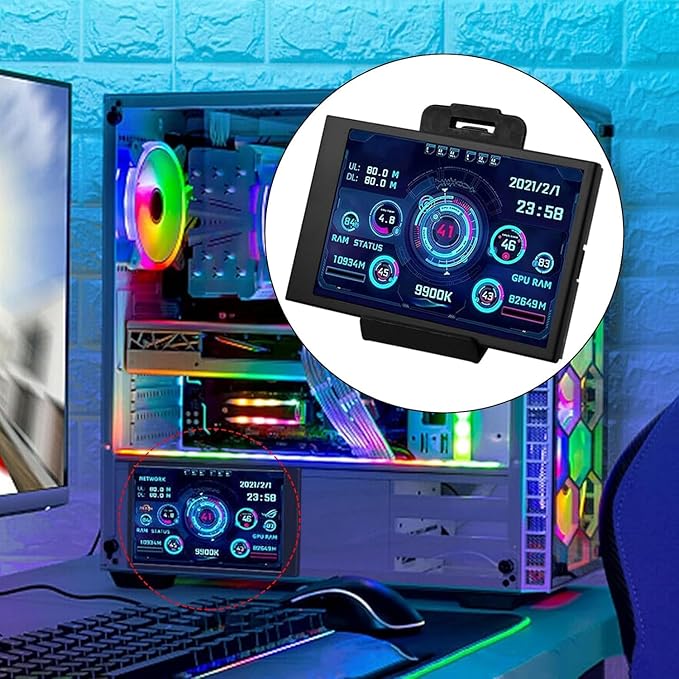 Flylin 3.5in IPS USB Mini Screen CPU Hardware Temperature Monitor Type-C Sub Screen AIDA64 PC Temperature Display Screen for Computer Case