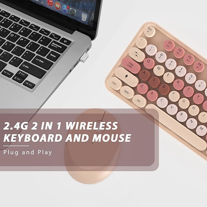 Colorful Wireless Keyboard and Mouse Combo - 104 Key Wireless Keyboard with Number Pad for Windows PC Notebook Laptop (Chocolate)