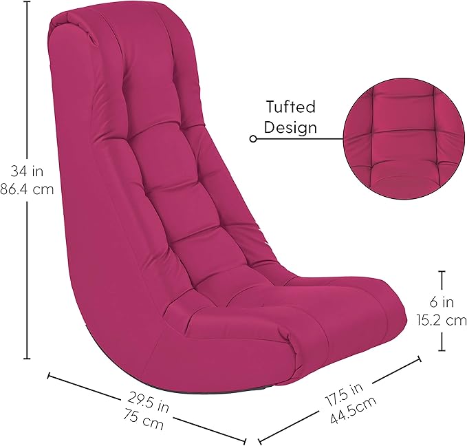 Factory Direct Partners Soft Tufted Floor Rocker - Cushioned Ground Chair for Kids Teens and Adults - Great for Reading Gaming Meditating TV - Raspberry 10488-RS