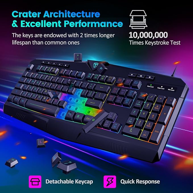 Gaming Keyboard Full Size RGB Backlit Quiet Computer Keyboard Wrist Rest Silent Keys Multimedia Keys Anti-ghosting Waterproof Light Up USB Wired Keyboard for PC Mac Xbox Gamer Office