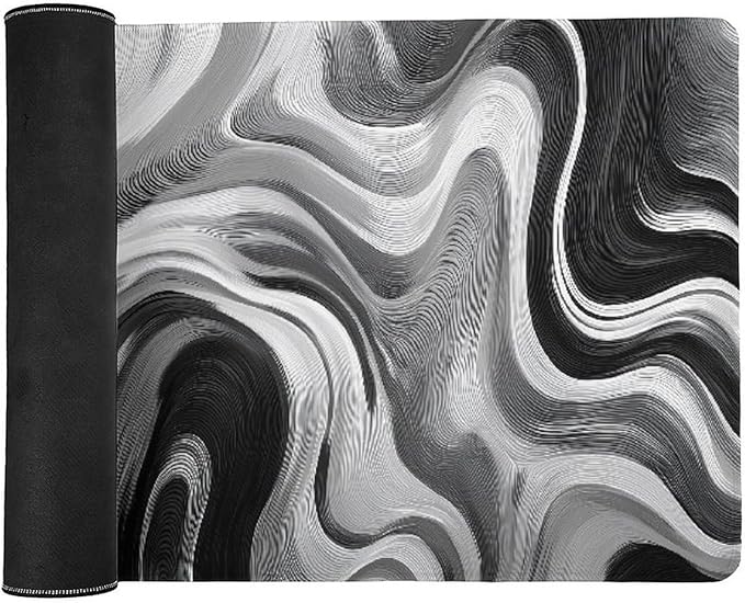 Abstract Art White Gray Gaming Mouse Pad Non-Slip Rubber Base 3XL Mousepad with Stitched EdgesWaterproof Washable Mouse Mat for Desk Home Office Gaming 35.5x16