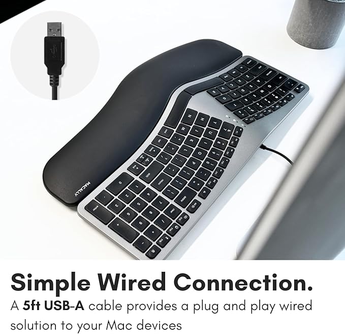 Macally Wired Ergonomic Keyboard for Mac - Compatible Backlit Apple Keyboard with Wrist Rest (Curved for Comfort) for MacBook Pro/Air iMac Mac mini