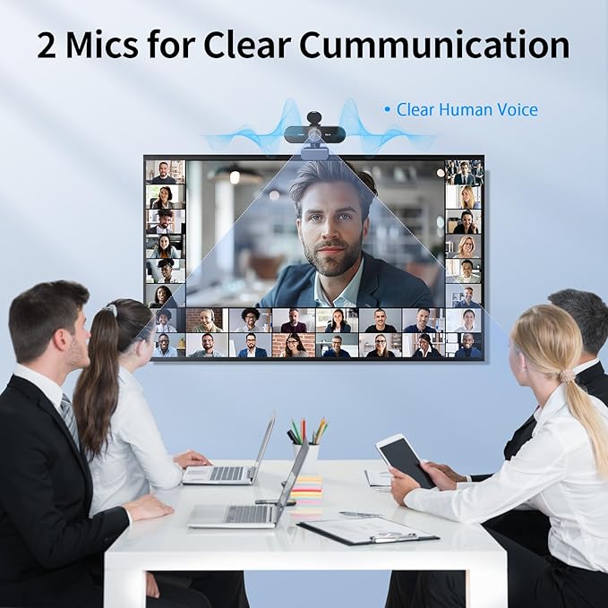 EMEET NOVA 4K Webcam with Tripod - 4K UHD PDAF Autofocus Adjustable Heights with 360° Swivel Head 2 Noise-Cancelling Mics USB Plug&ampPlay Privacy Cover Ideal for Online Meetings&ampLive Strea