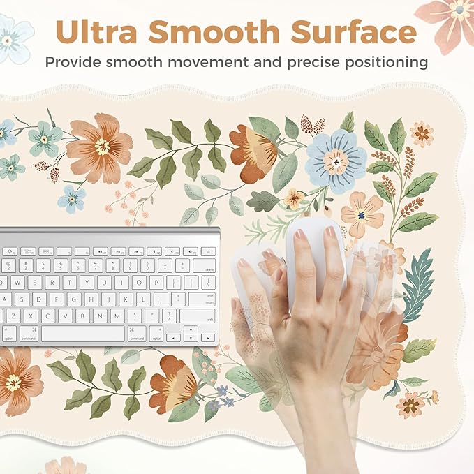 Scalloped Office Desk Cover Mat+Keyboard Wrist Rest+Mouse Wrist Rest+Coaster SetScalloped Desktop mat for Teacher Desk CoverPastel Home Office Essentials