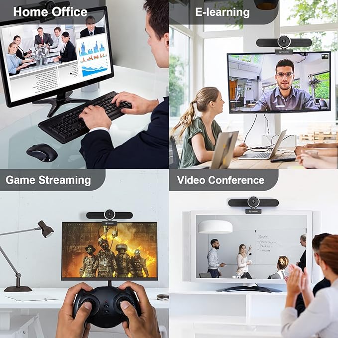 4K Webcam Conference Call TV Room Web Camera with Dual Microphones &ampSpeaker | All-in-One USB Video Camera 116° Wide Angle AI Auto Framing | Compatible with Zoom OBS